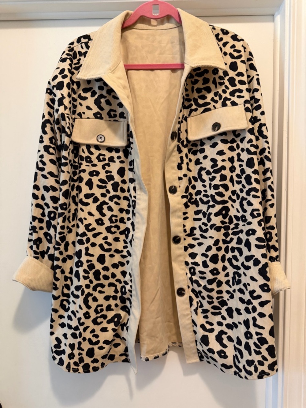 Leopard Print Shacket Jacket in Beige and Black